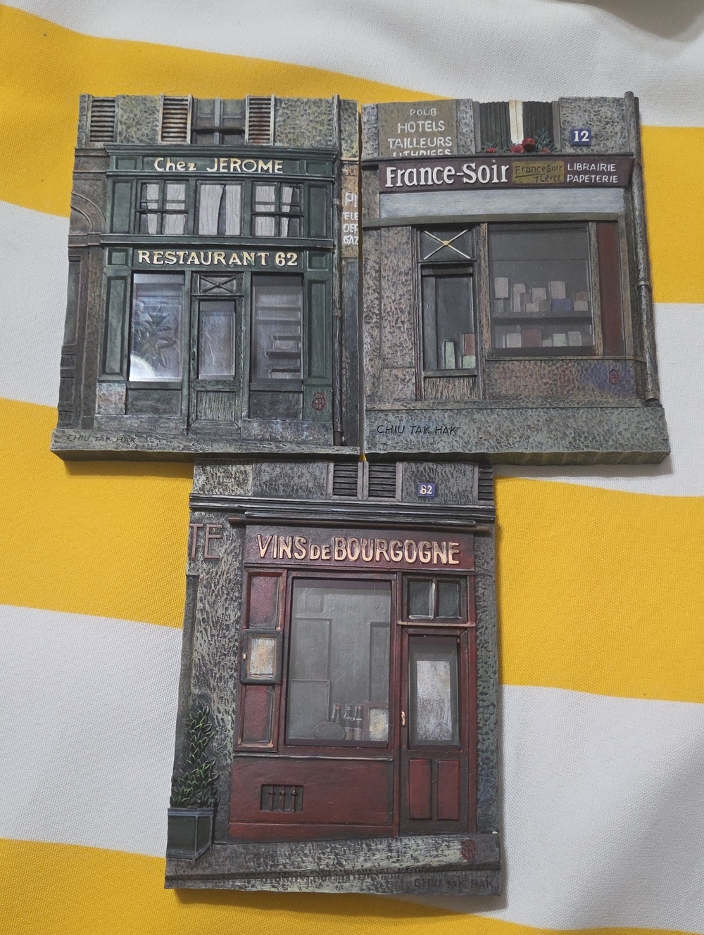 Chiu Tak Hak French Storefront 3D Wall Plaques Set of 3 Paris Decor